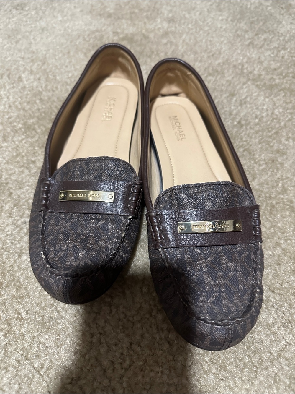 Michael Kors Brown Signature Logo Moccasin Flats